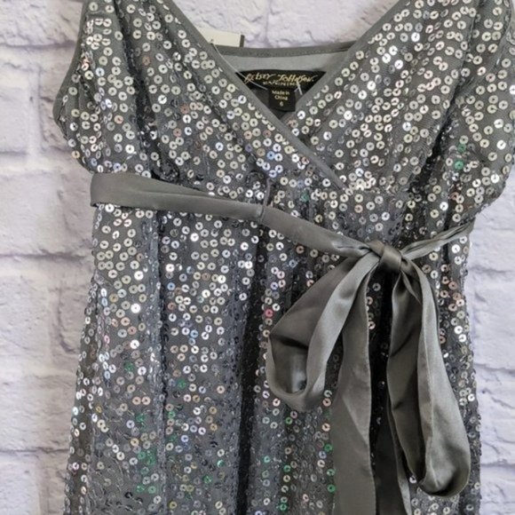 Vintage Betsey Johnson Silver Sequin Mini Dress 6 90s Y2K Strappy Party NEW - Picture 2 of 5